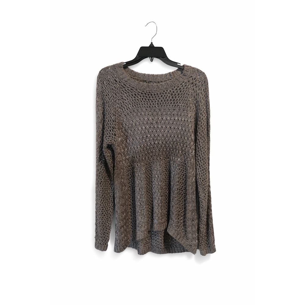 GUESS Open Knit Sweater Women's Large Gray‎ Hi-Low Hem Long Sleeve Lightweight